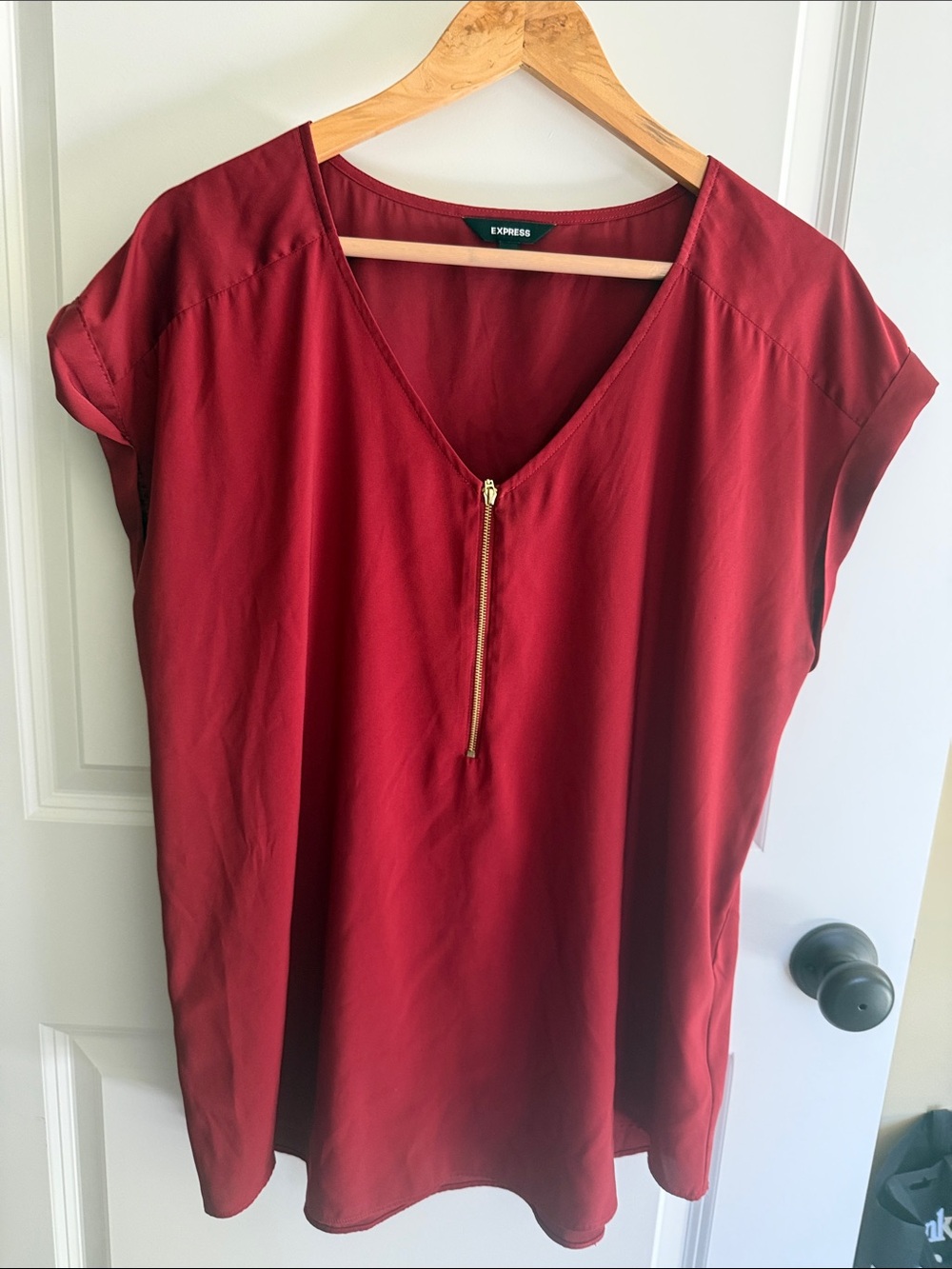 Express Women's Burgundy Zip V-Neck Blouse